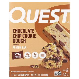 Quest Nutrition, Eiwitreep, Chocolate Chip Cookie Deeg, 4 repen, 2.12 oz (60 g) elk