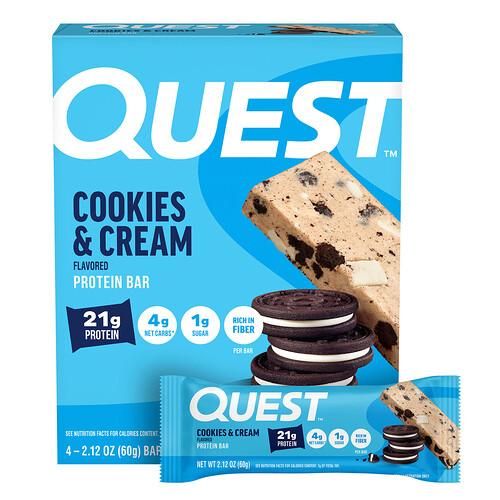 Quest Nutrition, Proteinriegel, Kekse und Sahne, 4 Riegel, je 60 g (2,12 oz.)