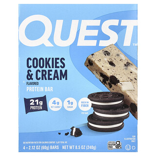 Quest Nutrition, Proteïnereep, Cookies & Cream, 4 repen, 60 g per stuk
