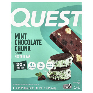 Quest Nutrition, Proteïnereep, muntchocoladestukjes, 4 repen, 60 g per stuk