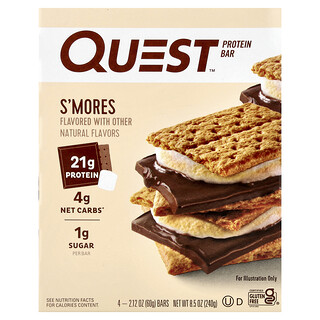 Quest Nutrition, Μπάρα πρωτεΐνης, S'Mores, 4 μπάρες, 2.12 oz (60 g) το καθένα