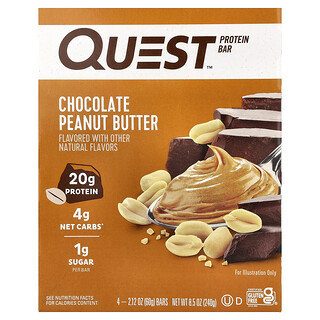 Quest Nutrition, Μπάρα πρωτεΐνης, φυστικοβούτυρο σοκολάτας, 4 μπάρες, 2.12 oz (60 g) το καθένα