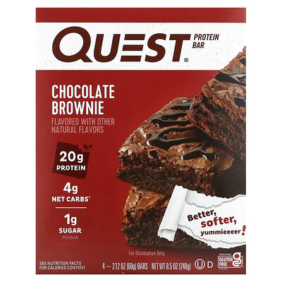 

Quest Nutrition Протеиновый батончик шоколадный брауни 4 батончика 60 г (2 12 унции)