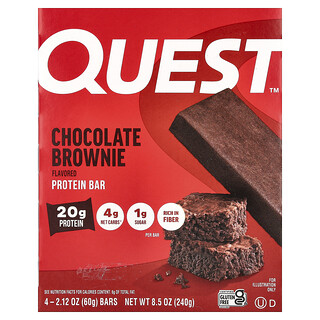 Quest Nutrition, Μπάρα πρωτεΐνης, μπράουνι σοκολάτας, 4 μπάρες, 2.12 oz (60 g) το καθένα