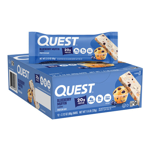 Quest Nutrition, Protein Bar, Blueberry Muffin, 12 Bars, 2.12 oz (60 g) Each