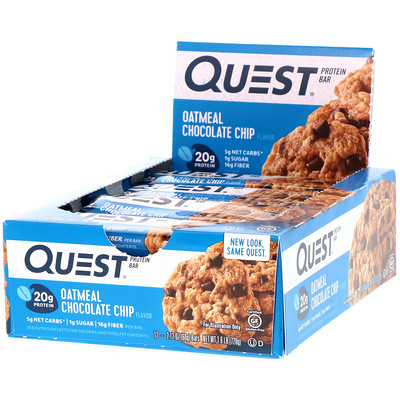 Купить Quest Nutrition протеиновый батончик, со вкусом овсяно-шоколадного печенья, 12 батончиков, весом 60 г (2, 12 унции) каждый