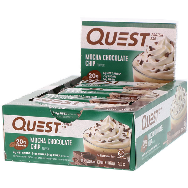 Quest Nutrition, Quest Protein Bar، رقاقة شوكولاتة موكا، 12 قطعة، 2.12 أوقية (60 غرام) لكل منها