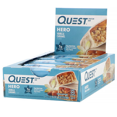 

Quest Nutrition Hero, протеиновый батончик, ваниль и карамель, 10 батончиков 60 г (2,12 унции) каждый
