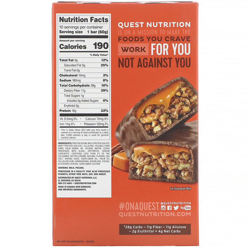 Quest Nutrition, Hero Protein Bar, Chocolate Caramel Pecan, 10 Bars, 2.