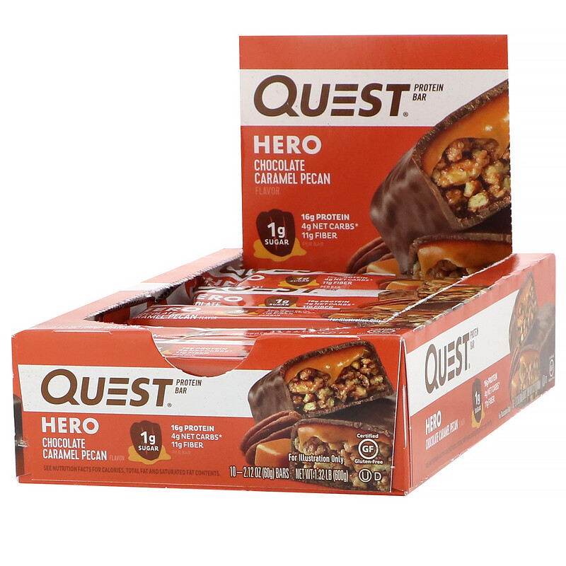 Quest Nutrition, Hero Protein Bar, Chocolate Caramel Pecan, 10 Bars, 2.