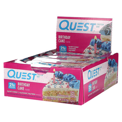 Quest Nutrition Протеиновый батончик, праздничный торт, 12 пакетиков, 60 г (2,12 унции)