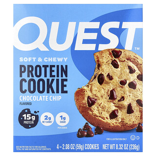Quest Nutrition, Cookie de Proteína, Lascas de Chocolate, Pacote com 4, 59 g (2,08 oz) Cada