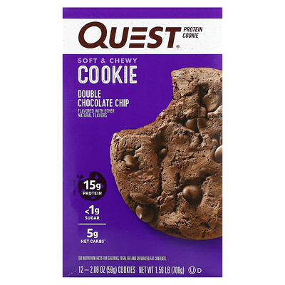 Quest Nutrition Protein Cookie, двойная шоколадная крошка, 12 пакетиков, 59 г (2,08 унции)