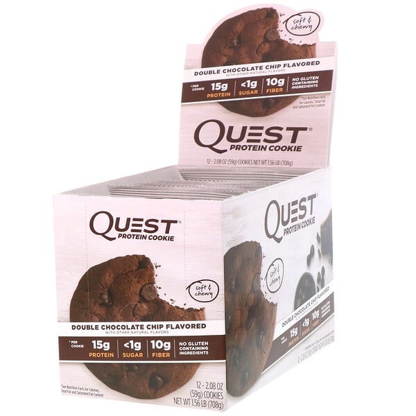 Quest Nutrition, 蛋白質餅乾，雙重巧克力片，12包，每包2.08盎司（59克）