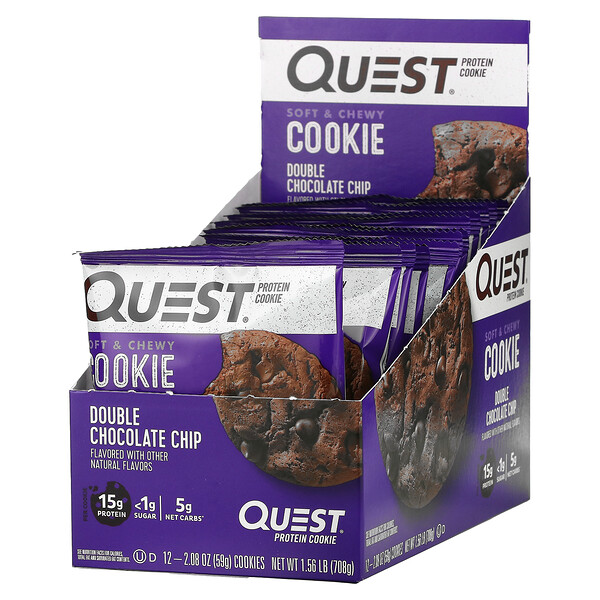 Quest Nutrition, プロテインクッキー、ダブルチョコレートチップ、12パック、各2.08 oz (59 g)