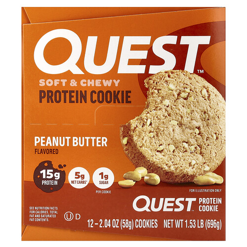 Quest Nutrition, Protein Cookie, Peanut Butter, 12 Cookies, 2.04 oz (58 g) Each