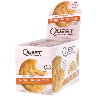 Купить Quest Nutrition Печенье Protein Cookie с арахисовым маслом, 12 штук, 2, 04 унции (58 г)