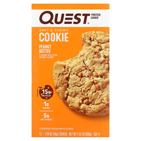 Quest Nutrition, Protein Cookie, Peanut Butter, 12 Pack, 2.04 oz (58 g) Each