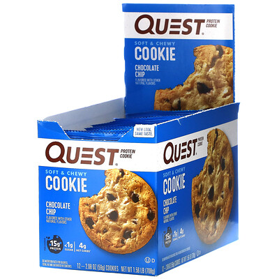 Quest Nutrition протеиновое печенье, шоколадная крошка, 12 упаковок, 59 г (2, 08 унции) каждая  - Купить