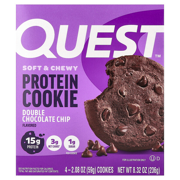 Quest Nutrition Protein Cookie, Double Chocolate Chip, 4 Cookies, 2.08 oz (59 g) Each