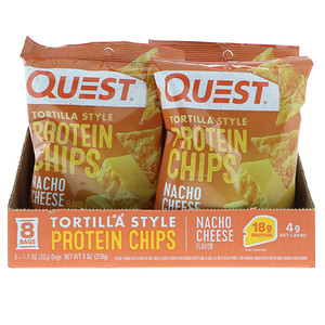 Отзывы о Квэст Нутритион, Tortilla Style Protein Chips, Nacho Cheese, 8 Bags, 1.1 oz (32 g ) Each