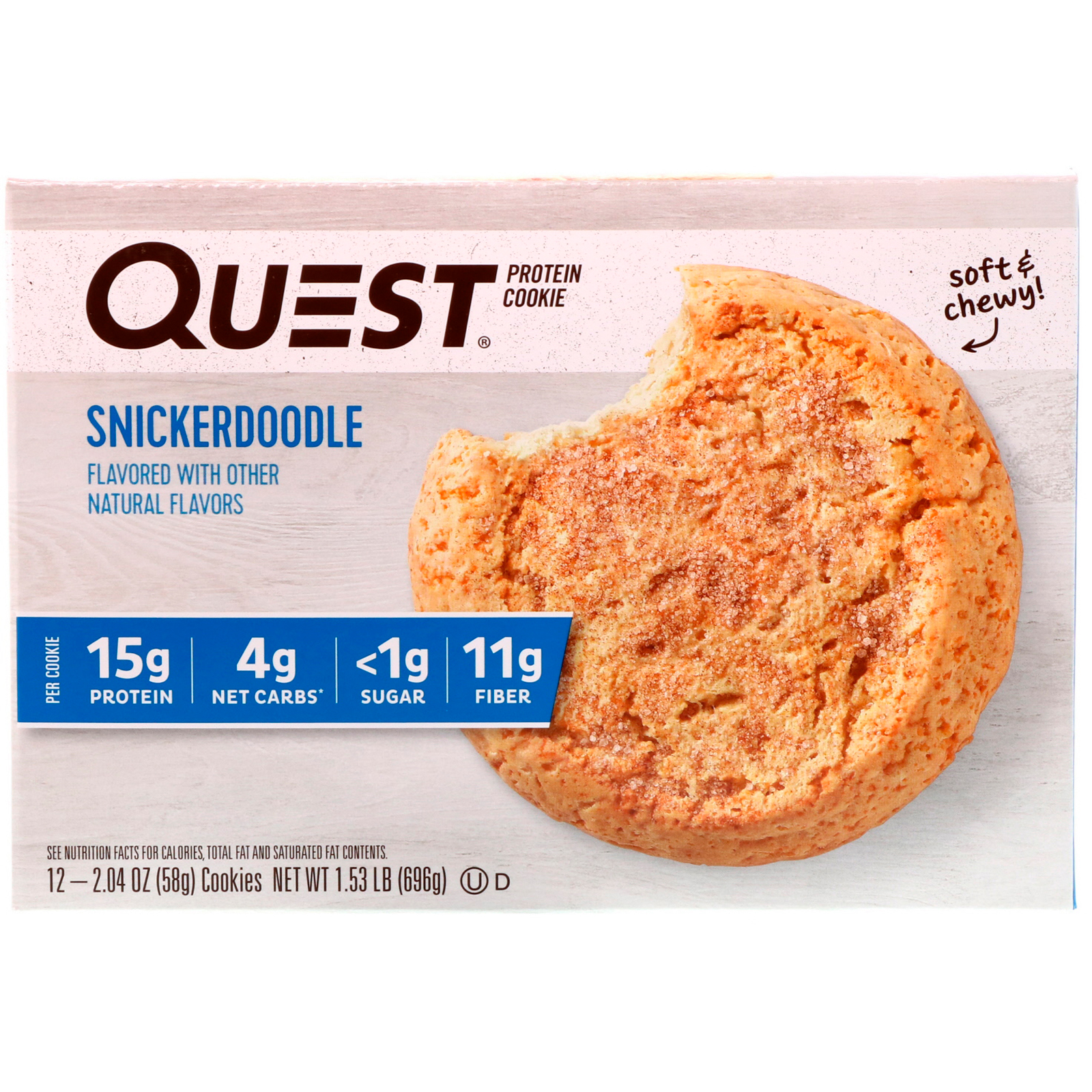 Quest Nutrition, Protein Cookie, Snickerdoodle, 12 Cookies, 2.04 oz (58