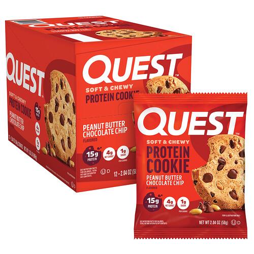 Quest Nutrition, Protein Cookie, Peanut Butter Chocolate Chip, 12 Cookies, 2.04 oz (58 g) Each