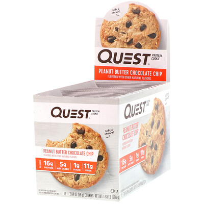 Quest Nutrition Белковое печенье, арахисовое масло с шоколадной стружкой, 12 штук, по 2,04 унции (58 г) каждое