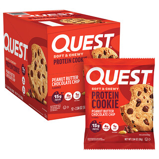 Quest Nutrition, Proteínová sušienka, arašidové maslo s čokoládovými lupienkami, 12 sušienok, každá po 58 g