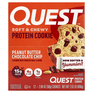 Quest Nutrition, Protein Cookie, Peanut Butter Chocolate Chip, 12 Cookies, 2.04 oz (58 g) Each