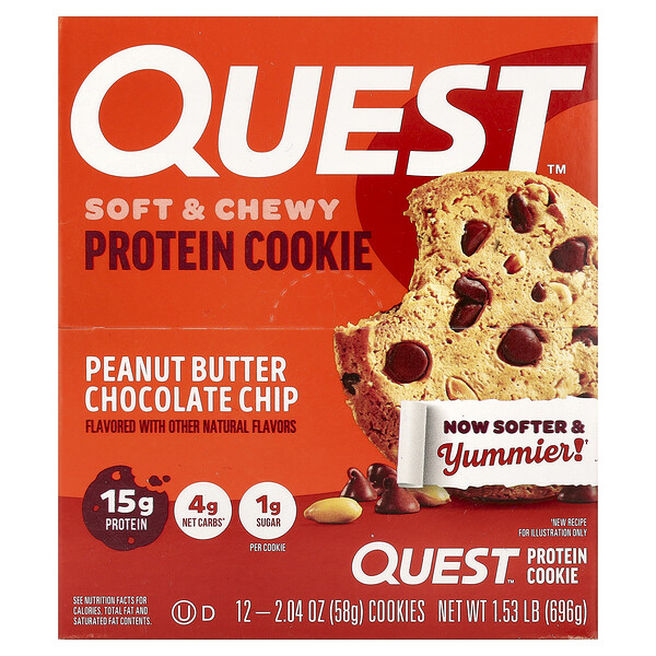 Quest Nutrition Protein Cookie, Peanut Butter Chocolate Chip, 12 Cookies, 2.04 oz (58 g) Each