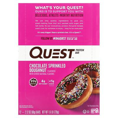 

Quest Nutrition протеиновый батончик, со вкусом шоколадного пончика, 12 батончиков, 60 г (2,12 унции) каждый