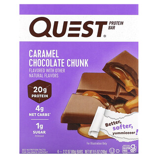 Quest Nutrition, Barra de Proteínas, Pedaços de Chocolate Caramelo, 4 Barras, 60 g (2,12 oz) Cada