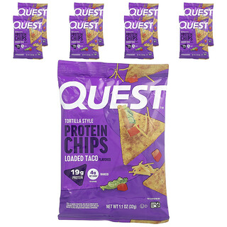 Quest Nutrition, Tortilla Style Protein Chips, Loaded Taco, 8 zakken, 1,1 oz (32 g) elk