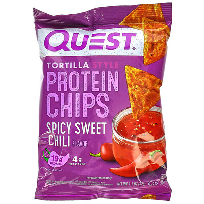 Quest Nutrition Tortilla Style Protein Chips, Spicy Sweet Chili, 8 Bags, 1.1 oz (32 g) Each