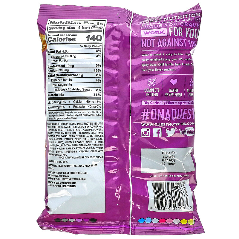 Quest Nutrition, Tortilla Style Protein Chips, Spicy Sweet Chili, 8 ...