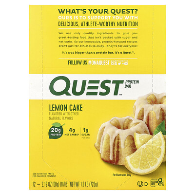 Quest Nutrition, Barrita proteica, Pastel de limón, 12 barritas, 60 g (2,12 oz) cada una