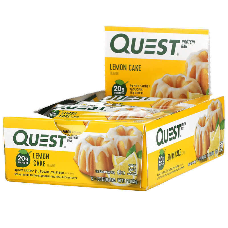 Quest Nutrition, Protein Bar, Lemon Cake, 12 Bars, 2.12 oz (60 g) Each iHerb