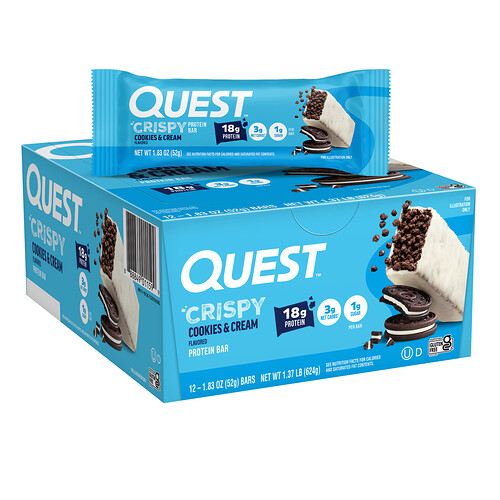 Quest Nutrition, Protein Bar, Crispy Cookies & Cream, Proteinriegel, knusprige Kekse und Sahne, 12 Riegel, je 52 g (1,83 oz.).