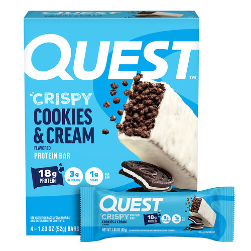 Quest Nutrition, Protein Bar, Crispy Cookies & Cream, 4 Bars, 1.83 oz (52 g) Each
