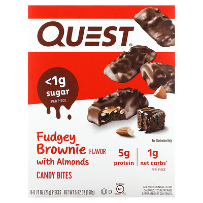 

Quest Nutrition, Candy Bites, Fudgey Brownie with Almonds, 8 Bites, 0.74 oz (21 g) Each