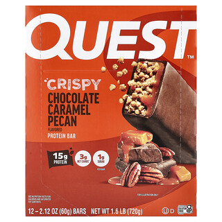 Quest Nutrition, Hero Protein Bar, Crispy Chocolate Caramel Pecan, 12 repen, 60 g per stuk