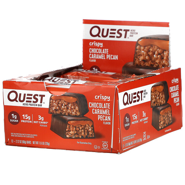 Quest Nutrition‏, Hero Protein Bar, Crispy Chocolate Caramel Pecan, 12 Bars, 2.12 oz (60 g) Each