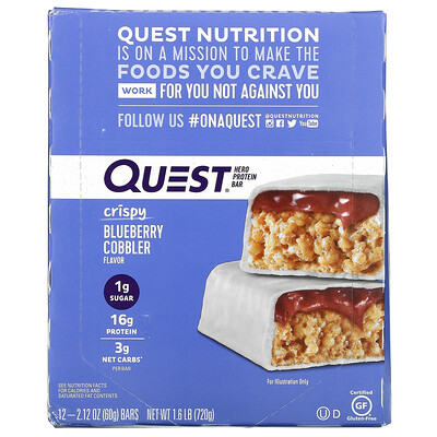 Quest Nutrition Hero Protein Bar, Хрустящий черничный коблер, 12 батончиков, 2,12 унции (60 г)