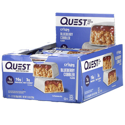 Купить Quest Nutrition Hero Protein Bar, Хрустящий черничный коблер, 12 батончиков, 2, 12 унции (60 г)