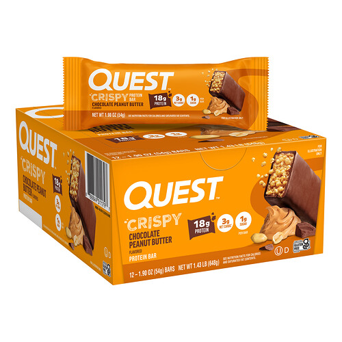 Quest Gluten Free Chocolate Peanut Butter Hero Protein Bar, 1.9 oz, 12 Bars/Box (104952) | Quill