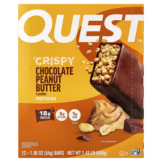 Quest Nutrition, Eiwitreep, knapperige chocolade met pindakaas, 12 repen, 54 g per stuk
