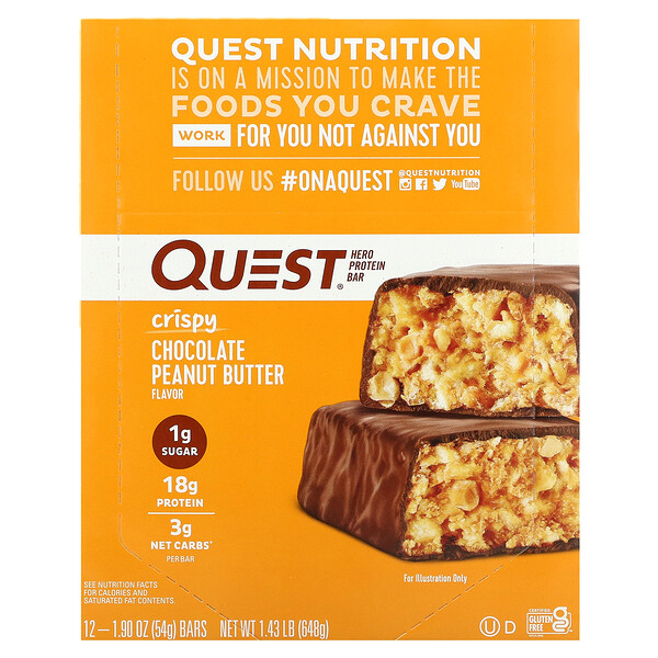 Quest Nutrition, Hero Protein Bar, Crispy Chocolate Peanut Butter, 12