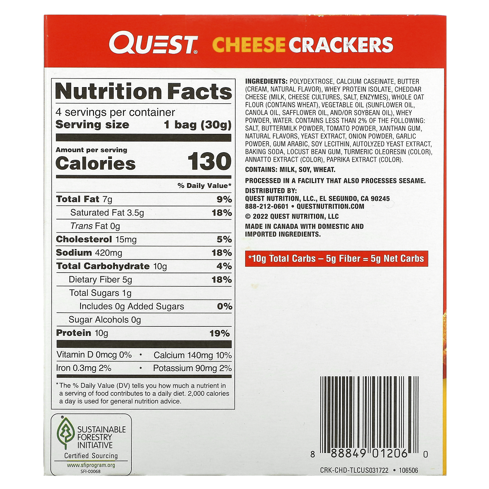 Quest Nutrition, Cheese Crackers, Cheddar Blast, 4 Bags, 1.06 oz (30 g 