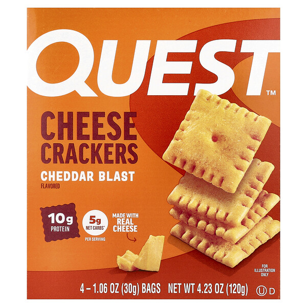 Quest Nutrition Cheese Crackers, Cheddar Blast, 4 Bags, 1.06 oz (30 g) Each